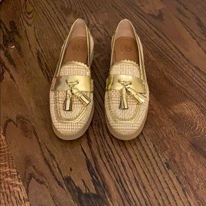 Tory Burch gold loafers